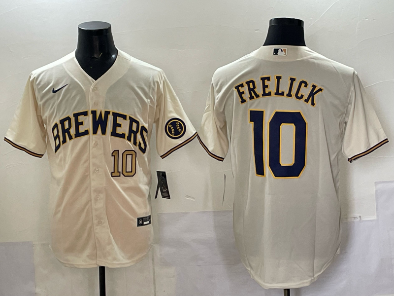 Men Milwaukee Brewers #10 Frelick cream Nike MLB 2025 Jersey 002